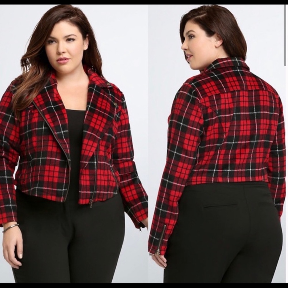 Torrid Red Plaid Moto Jacket - 1X